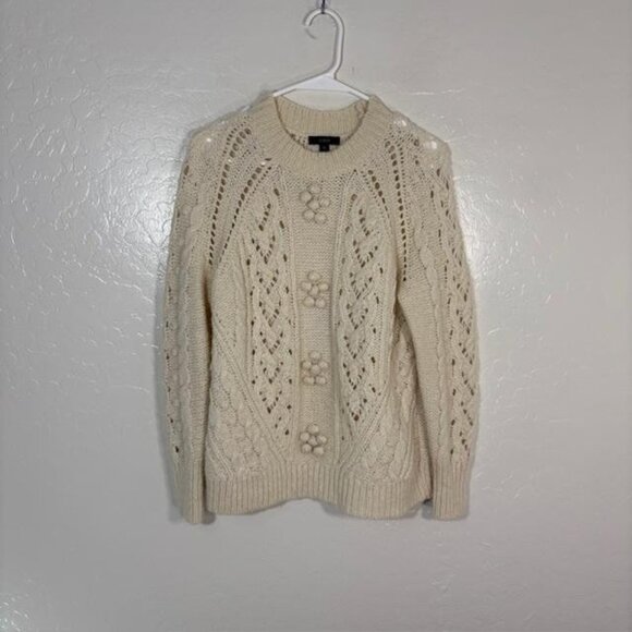 J Crew Sweater Womens Small White Alpaca Wool Blend Chunky Cable Knit Pullover - Picture 1 of 7